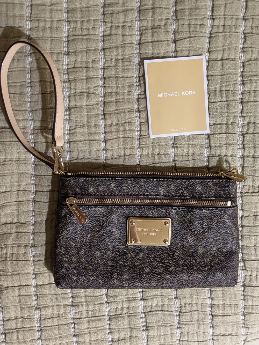 Michael Kors Brown Logo Wristlet Clutch